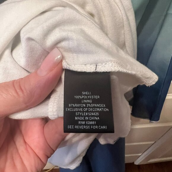 COLLEEN LOPEZ Blue & White Ombre ¾ Batwing Sequin Trim Blouse Top (Size 2X) - Picture 7 of 10